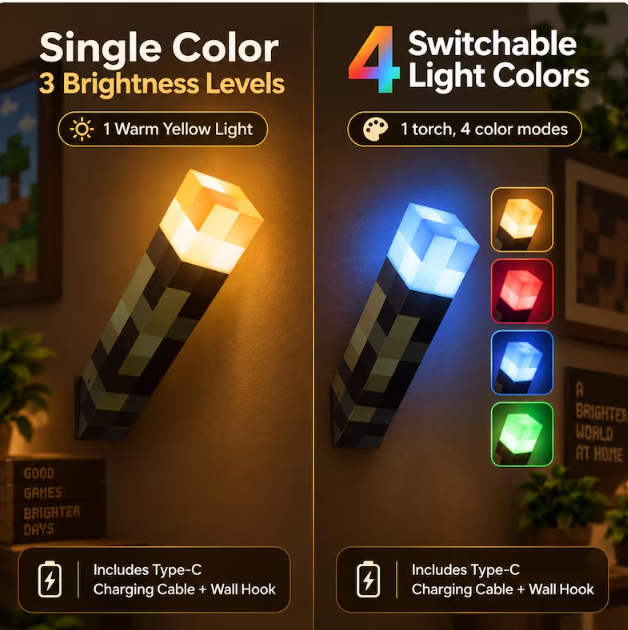 Pixel Torch Wall Light | Rechargeable Gaming Room Lamp – PixelTorch